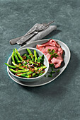 Green bean salad with onion dressing