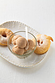 Chestnuts and maple syrup sorbet with apple pie donuts