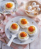 Meringue eggs with cream and apricot