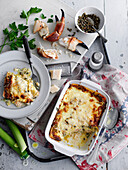 Leek and crab lasagna