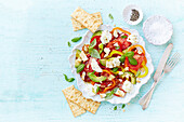 Summer salad with mozzarella and crackers