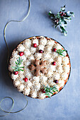 Christmas cake with vanilla cream and cranberries