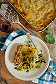 Lasagne with potatoes, green beans and pesto