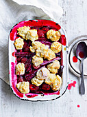 Garden rhubarb and strawberry cobbler