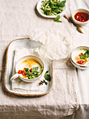 Steamed eggs with fresh chilli sauce
