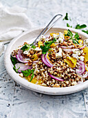 Five-grain salad with oranges and hazelnuts