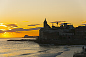 Sunset In The Beautiful Sitges Downtown, Village Near To Barcelona; Sitges, Spain