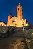 Sunset In The Beautiful Sitges Downtown, Village Near To Barcelona; Sitges, Spain