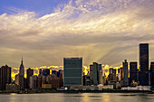 Sun Setting Behind United Nations; New York City, New York, United States Of America