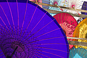 Colourful Paper Umbrellas On Display; Yangon, Myanmar