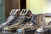 Luxury Leather Italian Footwear And Accessories On Display In The Fashion District; Milan, Italy