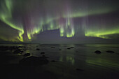 Northern Lights Dancing Over The Langanes Peninsula And The Atlantic Ocean; Iceland