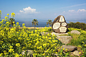 Denkmal in der Nähe des Sees von Galiläa, wo Jesus die 4000 speiste; Galiläa, Israel