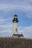 Ein hübscher Leuchtturm steht am Yaquina Head an der Küste von Oregon; Oregon, Vereinigte Staaten von Amerika