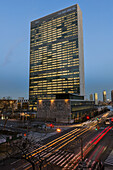 United Nations At Twilight; New York City, New York, United States Of America