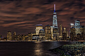 Manhattan Skyline At Twilight, Liberty State Park; Jersey City, New Jersey, United States Of America