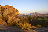 Rocky Hillside And Landscape Illuminated My Golden Dawn Sunlight