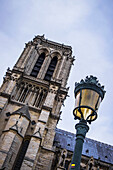 Laternenpfahl vor der Kathedrale Notre Dame; Paris, Frankreich