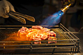 Local Night Markets Of Taipei Are Really Famous Because Of It's Delicious Food. Grilled Beef Flared By Blowtorch; Taiwan, China