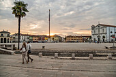 Renaissance architecture and city life in a town square; Palmanova, Italy