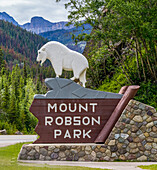 Sign for Mount Robson Park in the Canadian Rocky Mountains; British Columbia, Canada