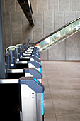 Fare paying station at light rail transit station; Surrey, British Columbia, Canada