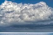 Wogende und stürmische Wolkenformationen über dem Meer; South Shields, Tyne and Wear, England