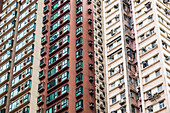 Detail of high-rise apartment buildings; Hong Kong, China