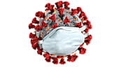 Coronavirus (Covid-19) with a mask on a white background