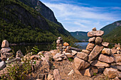 Rock Balancing formations, Hautes-Gorges-de-la-Riviére-Malbaie National Park, Charlevoix, Quebec, Canada