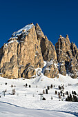 Grödnerjoch und Sellagruppe, Grödnertal, Bezirk Bozen, Trentino-Südtirol, Dolomiten, Italien