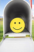 Glückliches Gesicht im Briefkasten