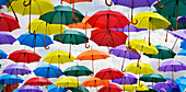 View of Multiple Umbrellas on Display in Bath, England, UK