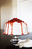 Raspberry Cake on Glass Cake Stand