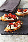 Appetizer of Ricotta and Tomatoes on Bread, Studio Shot