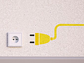 Digital Illustration of Electrical Socket on Concrete Wall with Plug Icon