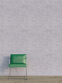 Digital Illustration of Green Chair on Hardwood Floor in front of Concrete Wall