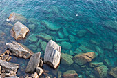 Küstenlinie, Riomaggiore, Nationalpark Cinque Terre, Cinque Terre, Provinz La Spezia, Ligurien, Italien