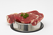 Raw Steak in Dog Bowl