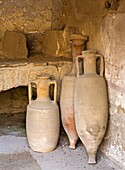 Roman Amphorae In One Of Excavated Houses At Herculaneum; Herculaneum, Campania, Italy