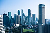 Skyline With The Padang And Skyscrapers; Singapore, Singapore City, Asia