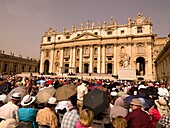 Pilgrims On Saint Peter's Square In Front Of Saint Peter's Basillica; Rome, Italy