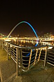 Modern Bridge At Night; Gateshead, Northumberland, England