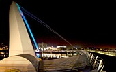 Detail Of Futuristic Illuminated Bridge At Night; Gateshead, Northumberland, England