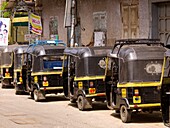 Rickshaws In Row On The Street; Cochin, Kerala, India
