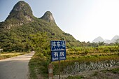 Yangshuo, China; Chinese Country Road Sign