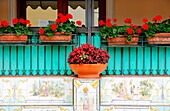 Flowering Baskets On Window Ledge; Capri, Italy