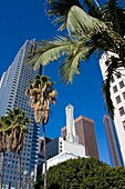 Low Angle View Of Skyscrapers From Pershing Square; Los Angeles, California, Usa