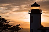 Admiralty Head Lighthouse At Sunset; Coupville, Fort Casey State Park, Whidbey Island, Washington State, Usa