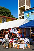 Puerto Corinto, Chinandega, Nicaragua, Central America; Shopper In Outdoor Craft Market